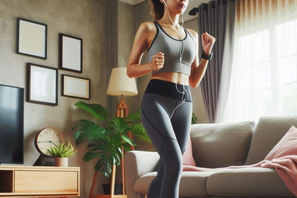 a women doing cardio at home